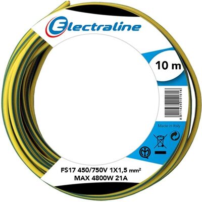ELECTRALINE Modelo fs17 Cabo Unipolar - 1,5mm² 10m Verde/Amarelo - Cabo elétrico ELECTRALINE Modelo fs17 Cabo Unipolar - 1,5mm² 10m Verde/Amarelo - Cabo elétrico