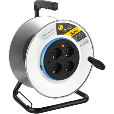 Electraline 49014 Metall Kabeltrommel - 50m, 4 Italienische + Schuko Steckdosen - Professionell Electraline 49014 Metall Kabeltrommel - 50m, 4 Italienische + Schuko Steckdosen - Professionell