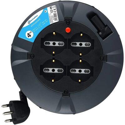 Electraline 49019 Przedłużacz z rolką - 4 gniazda, 4m, Czarny Electraline 49019 Przedłużacz z rolką - 4 gniazda, 4m, Czarny