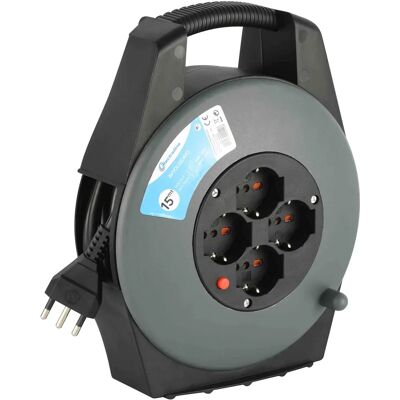 Electraline 49029 Cable de extensión - 15m, 4 enchufes, Gris/Azul - Cable de extensión Electraline 49029 Cable de extensión - 15m, 4 enchufes, Gris/Azul - Cable de extensión