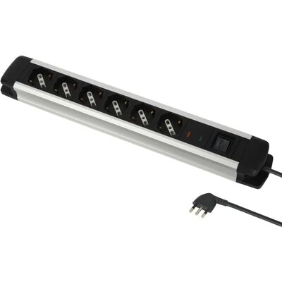 ELECTRALINE 61904 Meervoudige stekkerdoos aluminium 6 stopcontacten met veiligheidsschakelaar 2M ELECTRALINE 61904 Meervoudige stekkerdoos aluminium 6 stopcontacten met veiligheidsschakelaar 2M