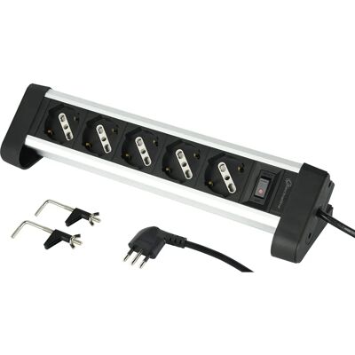 Electraline 61906 Aluminium Mehrfachsteckdose mit 5 Steckplätzen - Tischmontage Electraline 61906 Aluminium Mehrfachsteckdose mit 5 Steckplätzen - Tischmontage