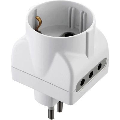 Electraline Weißer Dreifach-Adapter 2 Steckdosen + 1 Schuko - Elektrischer Adapter Electraline Weißer Dreifach-Adapter 2 Steckdosen + 1 Schuko - Elektrischer Adapter
