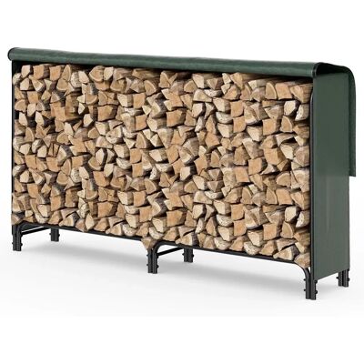 VOUNOT Metalowy stojak na drewno z pokrywą - Na zewnątrz 200x36x116cm VOUNOT Metalowy stojak na drewno z pokrywą - Na zewnątrz 200x36x116cm
