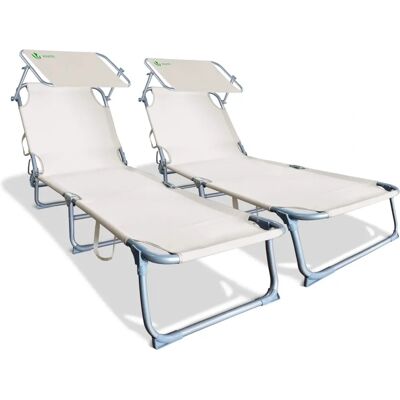 Vounot Lettino Prendisole con Tettuccio (Set di 2) - Beige Vounot Lettino Prendisole con Tettuccio (Set di 2) - Beige