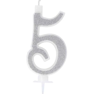 Graziano - Candelina Compleanno Numero 5 - Argento Glitter - 13 cm - Candle Graziano - Candelina Compleanno Numero 5 - Argento Glitter - 13 cm - Candle
