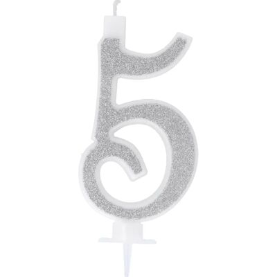 Graziano - Candelina Compleanno Numero 5 - Argento Glitter - 13 cm - Candle Graziano - Candelina Compleanno Numero 5 - Argento Glitter - 13 cm - Candle