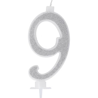 Graziano Bougie d'anniversaire n° 9 avec paillettes argentées - bougie d'anniversaire Graziano Bougie d'anniversaire n° 9 avec paillettes argentées - bougie d'anniversaire