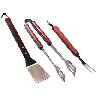 Set Barbecue SANDRIGARDEN - 3 Pezzi In Acciaio Inox con Manici in Legno Set Barbecue SANDRIGARDEN - 3 Pezzi In Acciaio Inox con Manici in Legno