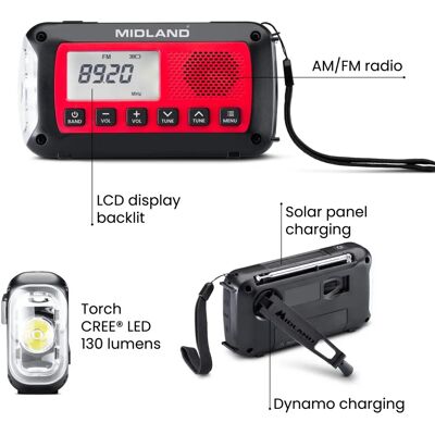 MIDLAND - ER100 - Rot - Solar Dynamo Powerbank MIDLAND - ER100 - Rot - Solar Dynamo Powerbank