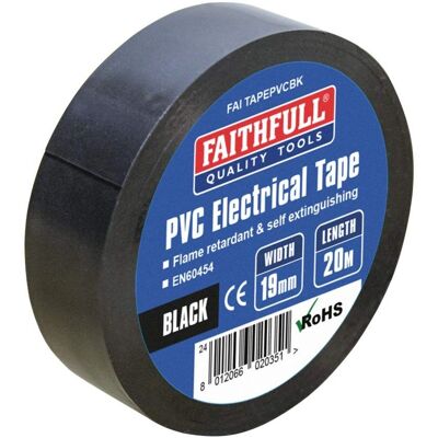 Fita elétrica de PVC preta Faithfull - 19mm x 20m Fita elétrica de PVC preta Faithfull - 19mm x 20m