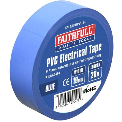 Faithfull blauwe PVC elektrische tape - 19mm x 20m Faithfull blauwe PVC elektrische tape - 19mm x 20m