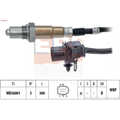 Sensor lambda EPS 1.998.433 - Aquecido, 300mm, 5 Condutores - Qualidade OE Sensor lambda EPS 1.998.433 - Aquecido, 300mm, 5 Condutores - Qualidade OE