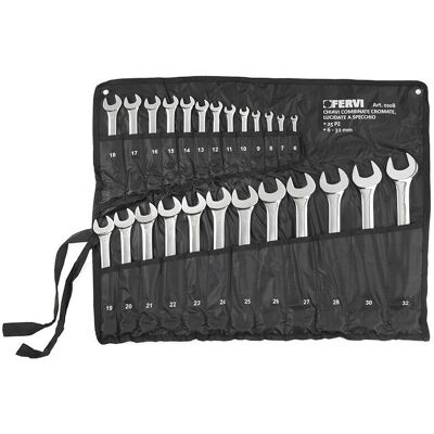 FERVI - Set di 25 Chiavi Combinate Cromate - 6-32 mm FERVI - Set di 25 Chiavi Combinate Cromate - 6-32 mm