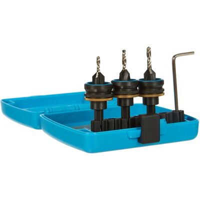 Fervi - Juego de 3 brocas en acero HSS con avellanador 1/4" para madera Fervi - Juego de 3 brocas en acero HSS con avellanador 1/4" para madera