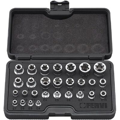 FERVI - Steckschlüssel Satz - 28 Stück - E4 bis E24 FERVI - Steckschlüssel Satz - 28 Stück - E4 bis E24