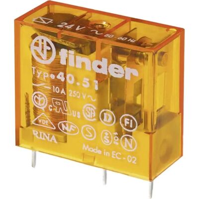 Finder 40.51.8.024.0300 Relais - 24 V AC, 10 A, 1 NO, Leiterplattenmontage, 50 Stück Finder 40.51.8.024.0300 Relais - 24 V AC, 10 A, 1 NO, Leiterplattenmontage, 50 Stück