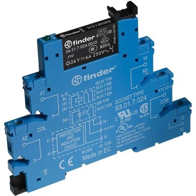 Finder 38.51.0.024.0060 Relaismodul - 24V AC/DC, 6A, Single Pole, IP20 Finder 38.51.0.024.0060 Relaismodul - 24V AC/DC, 6A, Single Pole, IP20