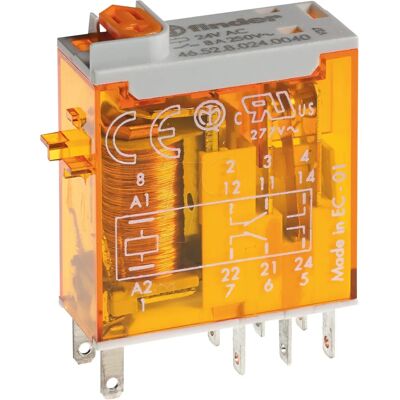 Finder 46.52.8.024.5040 Miniature industrial relay - 24V AC, 8A, 2 changeover contacts Finder 46.52.8.024.5040 Miniature industrial relay - 24V AC, 8A, 2 changeover contacts