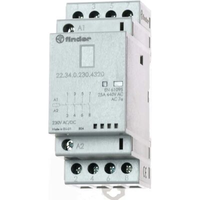 Finder 22.34.0.230.4320 Kontaktor - 4 NO - 230 V/DC/AC Finder 22.34.0.230.4320 Kontaktor - 4 NO - 230 V/DC/AC