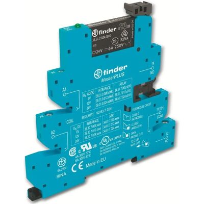 Finder 39.31.0.024.0060 Relay Module - 24V AC/DC, 6A, DIN Mount Finder 39.31.0.024.0060 Relay Module - 24V AC/DC, 6A, DIN Mount