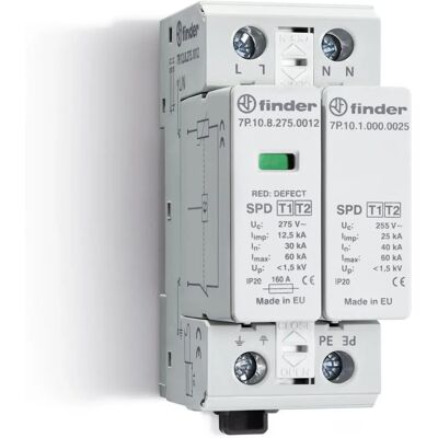 Finder 7P.12.8.275.1012 Überspannungsschutz - Typ 1, 230V, IP20 Finder 7P.12.8.275.1012 Überspannungsschutz - Typ 1, 230V, IP20