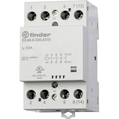 Finder Serie 22 Relä - 4 poler - 24V AC/DC - IP20 - 63A Finder Serie 22 Relä - 4 poler - 24V AC/DC - IP20 - 63A