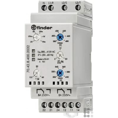 Finder Netzüberwachungsrelais - 3-Phasen, IP20, 380-415V, Modell 70.42.8.400.2032 Finder Netzüberwachungsrelais - 3-Phasen, IP20, 380-415V, Modell 70.42.8.400.2032