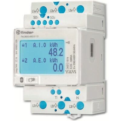 Finder Energy Meter - Multifunction 3-Phase, 2 Tariffs, LCD Finder Energy Meter - Multifunction 3-Phase, 2 Tariffs, LCD
