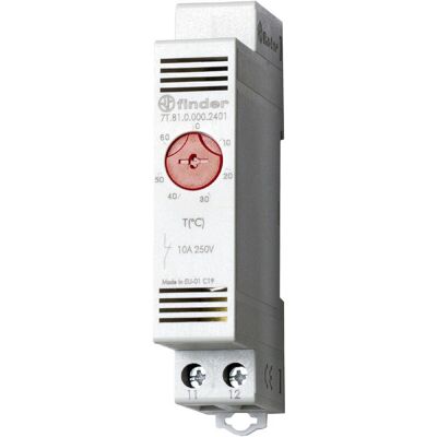 Finder Thermostat - DIN Rail, -20 to +60°C, Silver-Nickel, White - Thermostat Finder Thermostat - DIN Rail, -20 to +60°C, Silver-Nickel, White - Thermostat