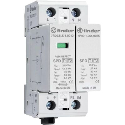 Finder 7P.02.8.275.1012 Surge Protector - Single-phase, 60 kA, White Finder 7P.02.8.275.1012 Surge Protector - Single-phase, 60 kA, White