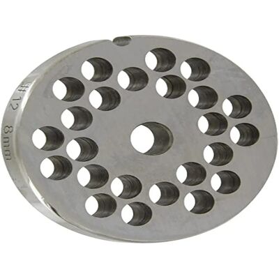 Piastra per tritacarne in acciaio inox Reber - N°12 - 8mm - Ricambio per macinatore Piastra per tritacarne in acciaio inox Reber - N°12 - 8mm - Ricambio per macinatore
