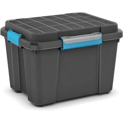 Voděodolná Úložná Krabice KIS - 45L - Černá/Modrá - Stohovatelná Skříňka Voděodolná Úložná Krabice KIS - 45L - Černá/Modrá - Stohovatelná Skříňka