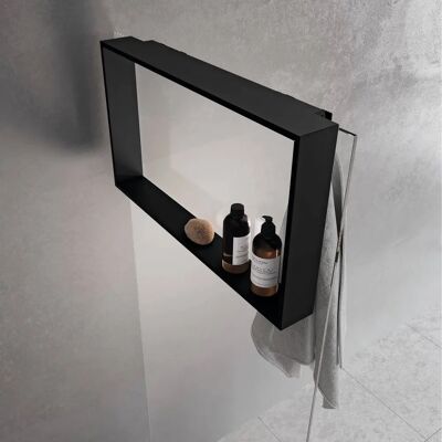 Étagère de douche et crochet Novellini Modèle Frame - Noir Mat - Publicité Étagère de douche et crochet Novellini Modèle Frame - Noir Mat - Publicité