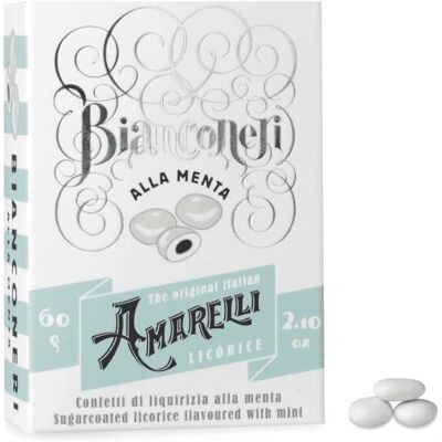 Amarelli Tuttiigusti Bianconeri - Réglisse à la menthe enrobée de sucre 60g - Publicité Amarelli Tuttiigusti Bianconeri - Réglisse à la menthe enrobée de sucre 60g - Publicité