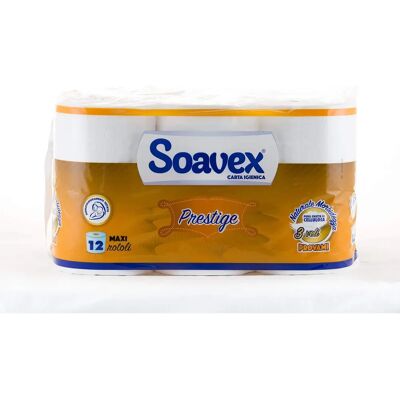 Soavex Prestige Guld Toalettpapper - 170 Ark, 3-Lagers, 12 Rullar Soavex Prestige Guld Toalettpapper - 170 Ark, 3-Lagers, 12 Rullar