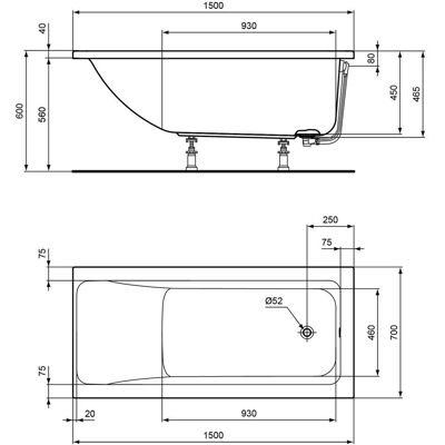 Ideal Standard Vasca rettangolare Connect Air 150x70cm Bianca Ideal Standard Vasca rettangolare Connect Air 150x70cm Bianca