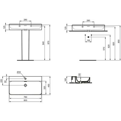Ideal Standard Conca Keramik Wandwaschbecken - 800x450mm - Weiß Ideal Standard Conca Keramik Wandwaschbecken - 800x450mm - Weiß