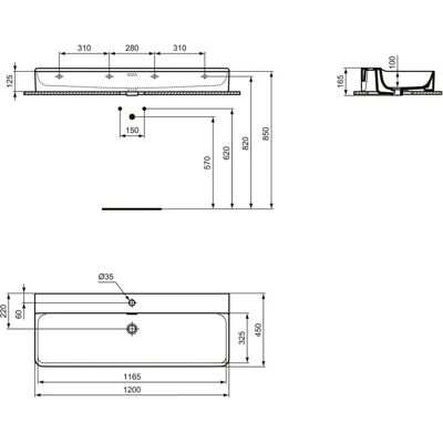 Ideal Standard Waschtisch T369401 - Hahnloch, Überlauf, 1200x450x165mm Ideal Standard Waschtisch T369401 - Hahnloch, Überlauf, 1200x450x165mm
