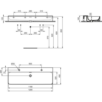 Ideal Standard Waschtisch T380301 - Waschbecken, 2 Hahnlöcher, Überlauf, 1200x450x165mm Ideal Standard Waschtisch T380301 - Waschbecken, 2 Hahnlöcher, Überlauf, 1200x450x165mm