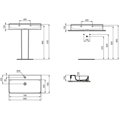 Ideal Standard lavabo T382901 - Orificio para grifería, sin rebosadero Ideal Standard lavabo T382901 - Orificio para grifería, sin rebosadero