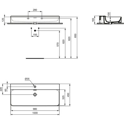 Ideal Standard T383201 Waschtisch - Ein Hahnloch, 1000x450 mm, Weiß Ideal Standard T383201 Waschtisch - Ein Hahnloch, 1000x450 mm, Weiß