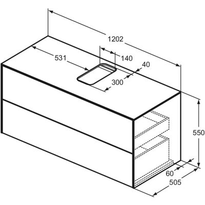 Ideal Standard Conca Wandhängbarer Waschtisch-Unterschrank - 2 Schubladen, 120x50.5 cm Ideal Standard Conca Wandhängbarer Waschtisch-Unterschrank - 2 Schubladen, 120x50.5 cm