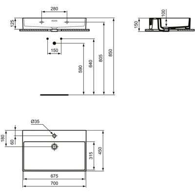 Ideal Standard T372801 Chiuvetă dreptunghiulară albă cu orificiu pentru robinet - Chiuvetă Ideal Standard T372801 Chiuvetă dreptunghiulară albă cu orificiu pentru robinet - Chiuvetă