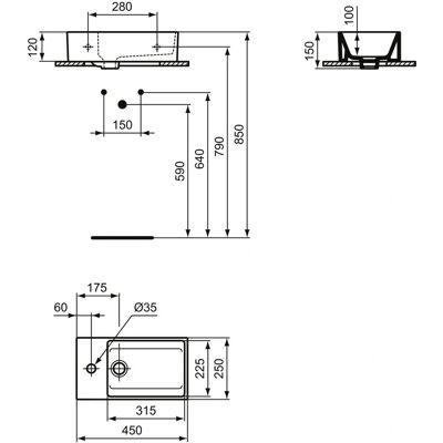 Lavoar Ideal Standard T373301 - Design pătrat, Raft pe stânga, 1 orificiu pentru robinet, Alb Lavoar Ideal Standard T373301 - Design pătrat, Raft pe stânga, 1 orificiu pentru robinet, Alb