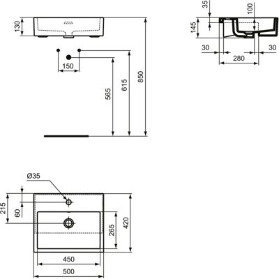 Ideal Standard - Chiuvetă semi-încastrată - 1 orificiu, preaplin, 500x420x145mm Ideal Standard - Chiuvetă semi-încastrată - 1 orificiu, preaplin, 500x420x145mm