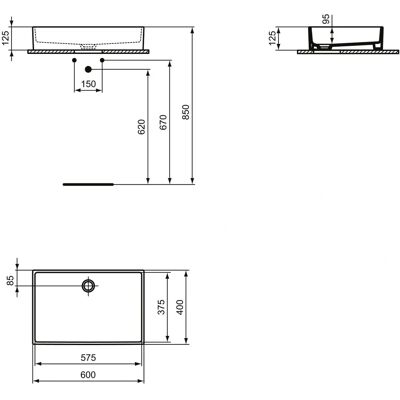 Ideal Standard T374001 Quadratischer Extra Aufsatzwaschtisch - Waschbecken Ideal Standard T374001 Quadratischer Extra Aufsatzwaschtisch - Waschbecken