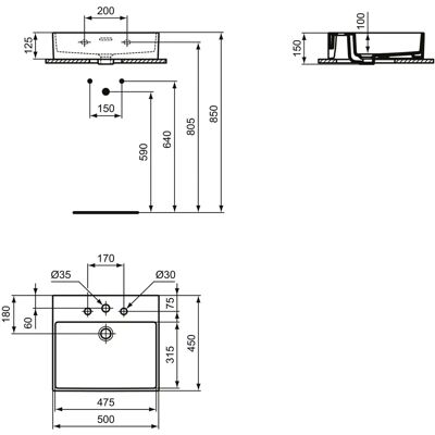 Ideal Standard Waschbecken T388201 mit 3 Hahnlöchern, mit Überlauf - Waschtisch Ideal Standard Waschbecken T388201 mit 3 Hahnlöchern, mit Überlauf - Waschtisch
