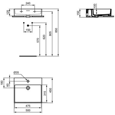 Ideal Standard T388401 Quadratisches Keramikbecken - Waschbecken Ideal Standard T388401 Quadratisches Keramikbecken - Waschbecken