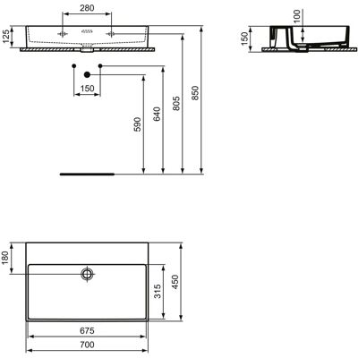 Ideal Standard T389601 Weißer Keramik-Waschtisch - ohne Hahnloch, mit Überlauf Ideal Standard T389601 Weißer Keramik-Waschtisch - ohne Hahnloch, mit Überlauf
